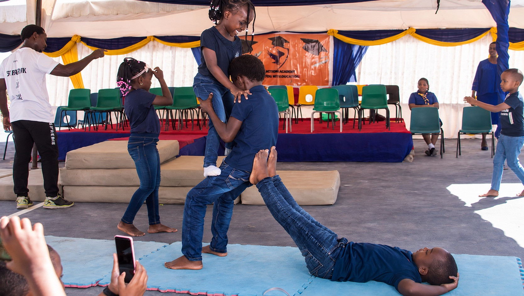 Pupils practising gymnastics